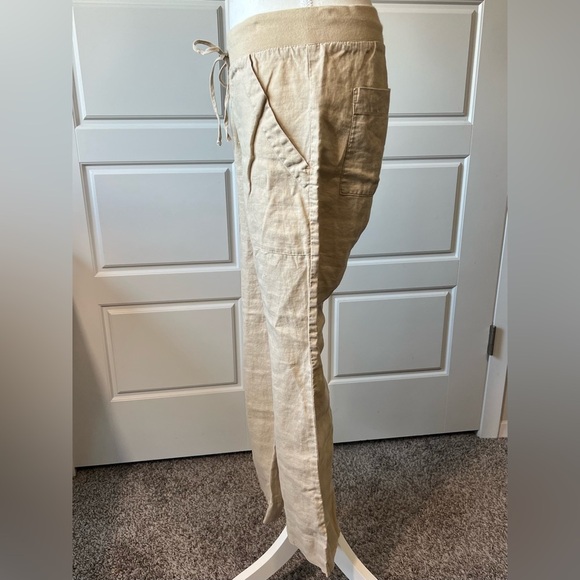 Bella Dahl SM Women’s Tan Linen Stretch Waist Wide-Leg Pants w Pockets - Picture 3 of 6